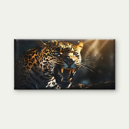 Roaring Leopard Dark Sunlight Wall Art Canvas Office Home Room Framed 120x60cm
