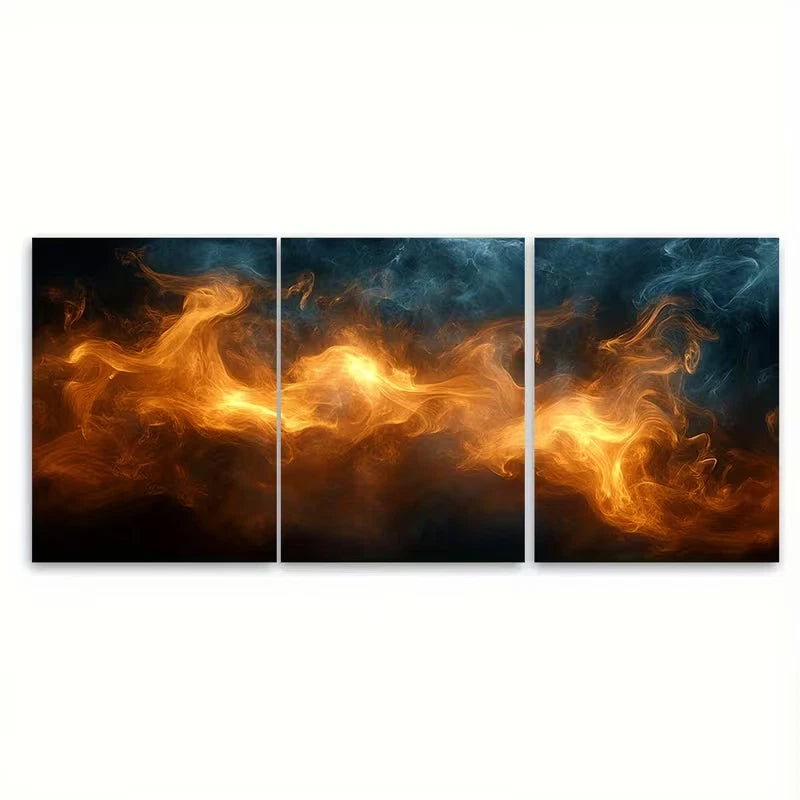 3pcs Abstract Brown Smoke Metal Print Ready to Hang Art - Bella Home Decor