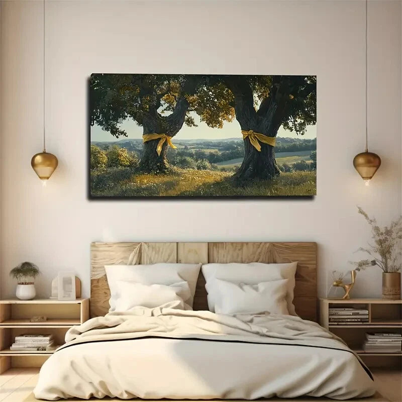 Eye-Catching Yellow Ribbcons Wall Art Canvas Office Home Room Framed 120x60cm - Bella Home Decor