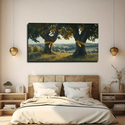 Eye-Catching Yellow Ribbcons Wall Art Canvas Office Home Room Framed 120x60cm - Bella Home Decor