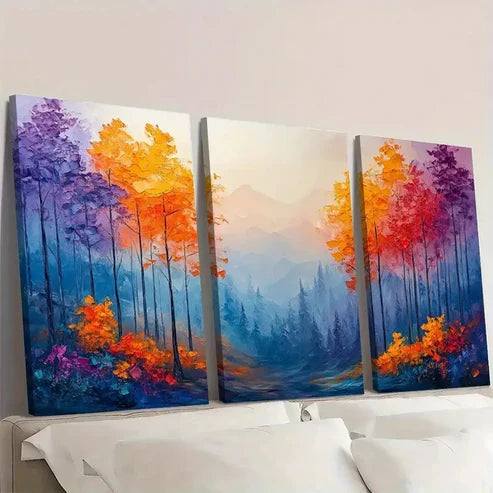 3pcs Abstract Forest Colorful CF Wall Art Set Canvas Unframed - High Quality Print 100% Australian Made Wall Canvas - Bella Home Decor