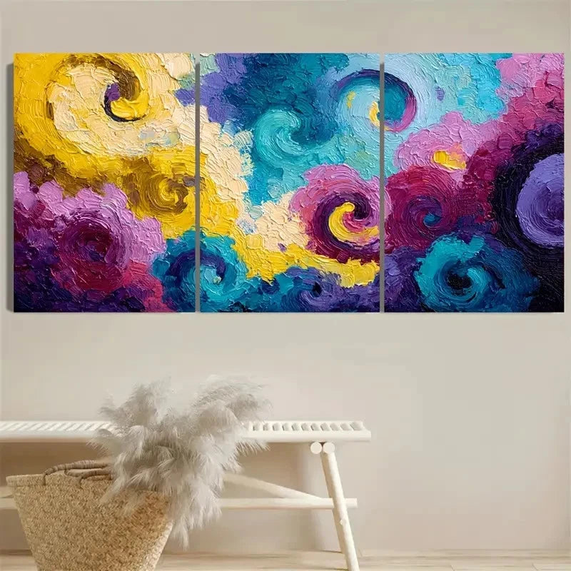 3pcs Colorful Swirl In Blue Purple And Yellow Wall Art Set Canvas Framed 40x60cm - High Quality Print 100% Australian Made Wall Canvas Ready to Hang - Bella Home Decor
