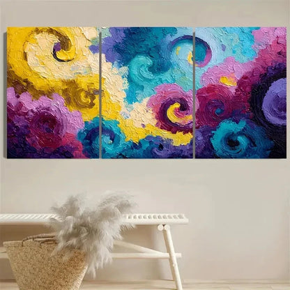 3pcs Colorful Swirl In Blue Purple And Yellow Wall Art Set Canvas Framed 40x60cm - High Quality Print 100% Australian Made Wall Canvas Ready to Hang - Bella Home Decor