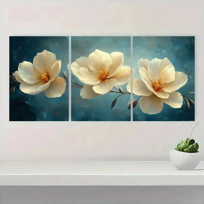 3pcs Elegant White Freesia Flower Art Prints Metal Print Ready to Hang Art - Bella Home Decor