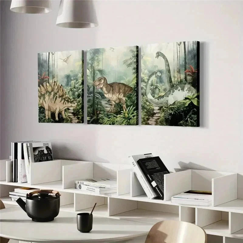 3pcs Dinosaur Wooden Framed Canvas  Wall Art Set Canvas Framed 60x90cm - High Quality Print 100% Australian Made Wall Canvas Ready to Hang - Bella Home Decor