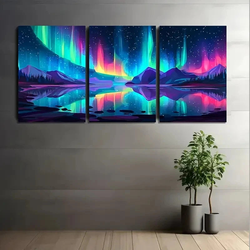 3pcs Colorful Northern Lights Landscape Metal Print Ready to Hang Art - Bella Home Decor