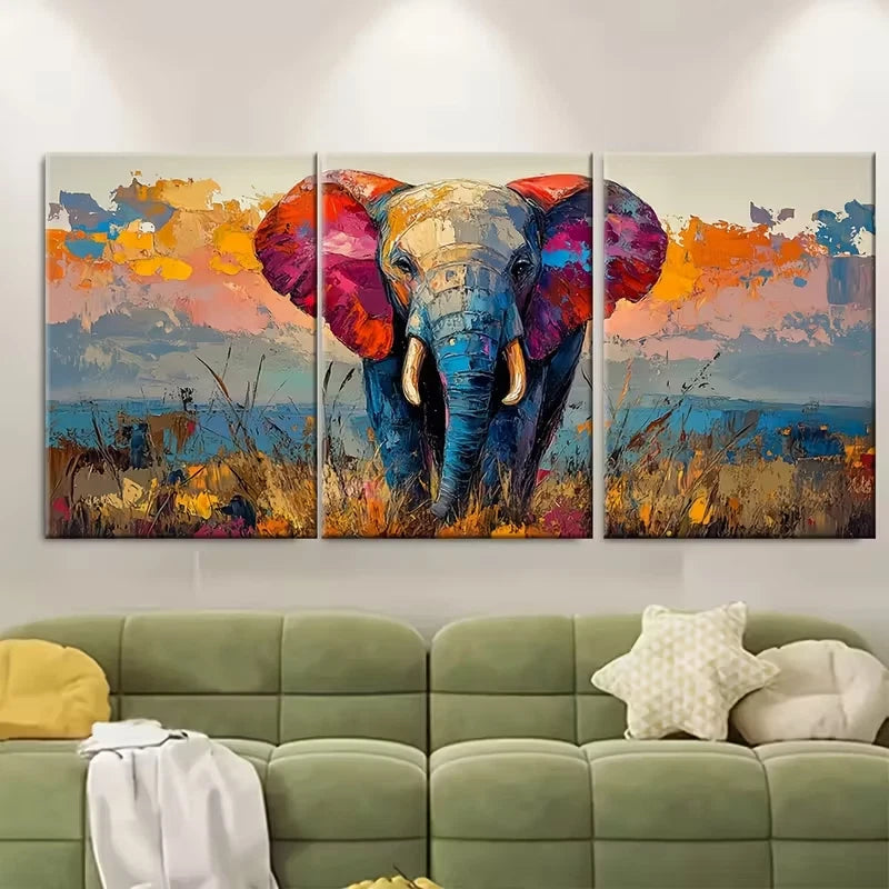 3pcs Abstract Travelling Elephant Metal Print Ready to Hang Art - Bella Home Decor