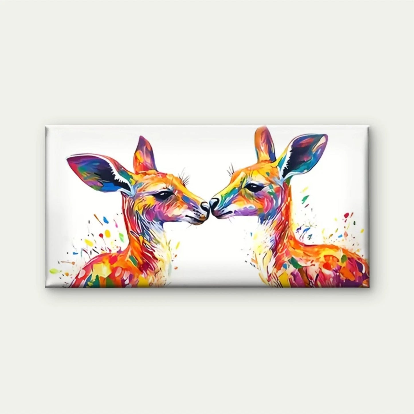Two Deer Abstract Colourful Wall Art Canvas Office Home Room Framed 120x60cm