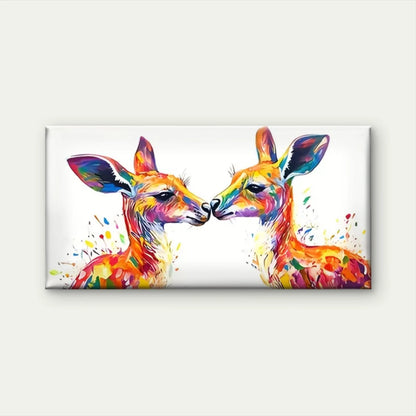 Two Deer Abstract Colourful Wall Art Canvas Office Home Room Framed 120x60cm