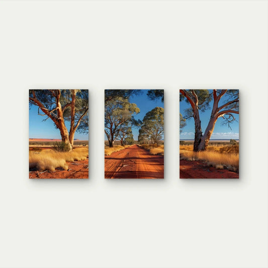 3pcs Australian Outback Red Dirt Track Wall Art Set Canvas Framed 60x90cm - High Quality Print 100% Australian Made Wall Canvas Ready to Hang
