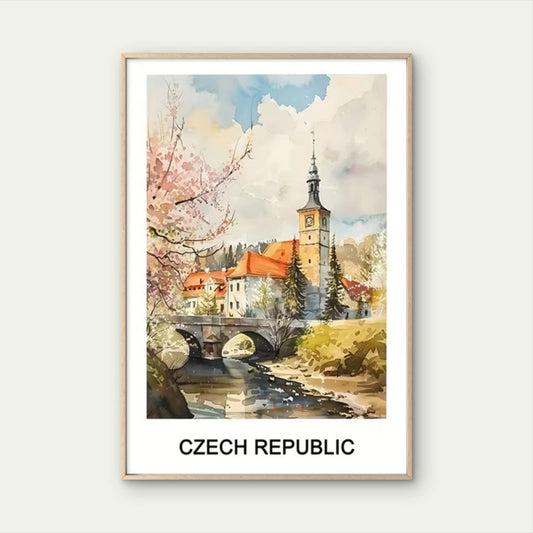 Czech Republic Castle & Charles Bridge Travel Poster Print Wall Art