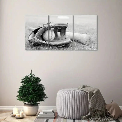 3pcs Black and White Sports Themed Ball Metal Print Ready to Hang Art - Bella Home Decor