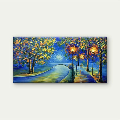 Autumn Road Lights Abstract Wall Art Canvas Office Home Room Framed 120x60cm