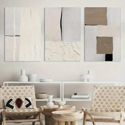 3pcs Painting Abstract Neutral Metal Print Ready to Hang Art - Bella Home Decor