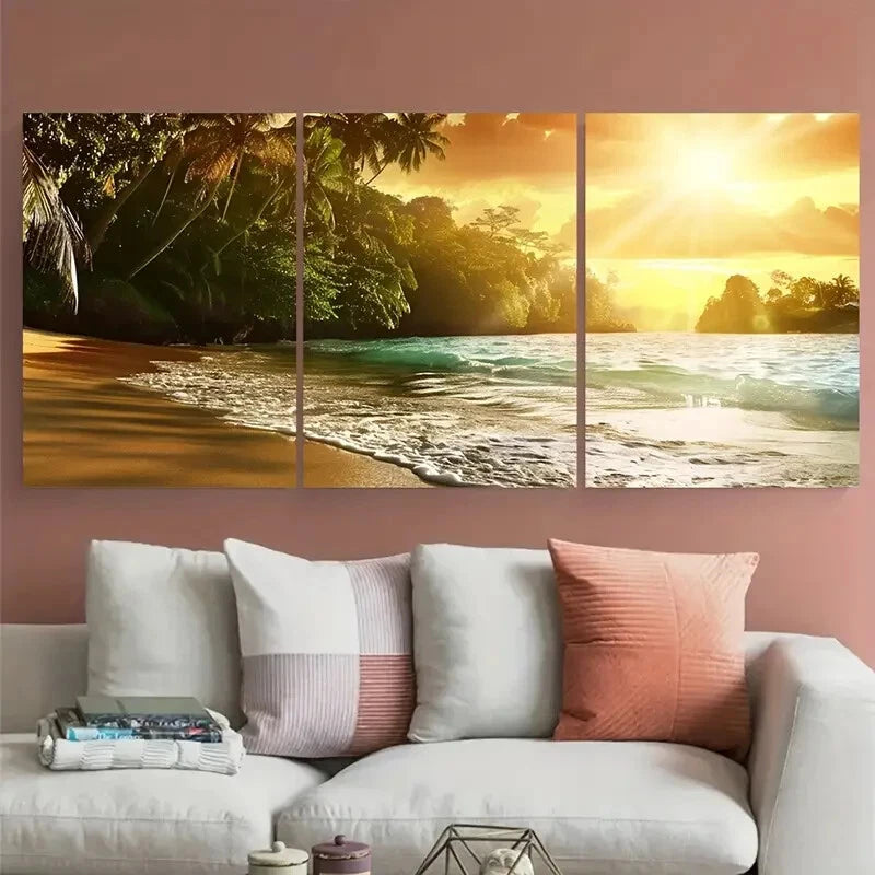 3pcs Vibrant Beautiful Beach Sunset Tropical Metal Print Ready to Hang Art - Bella Home Decor