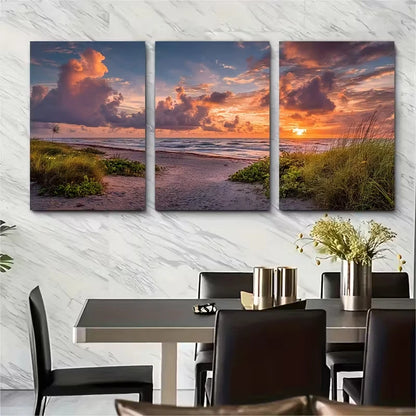 3pcs Vibrant Sunset & Palm Tree Design Metal Print Ready to Hang Art