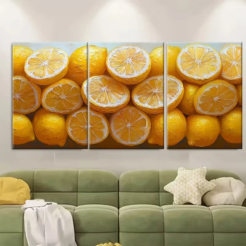 3pcs Vibrant Lemon Slices Metal Print Ready to Hang Art