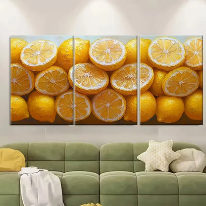 3pcs Vibrant Lemon Slices Metal Print Ready to Hang Art