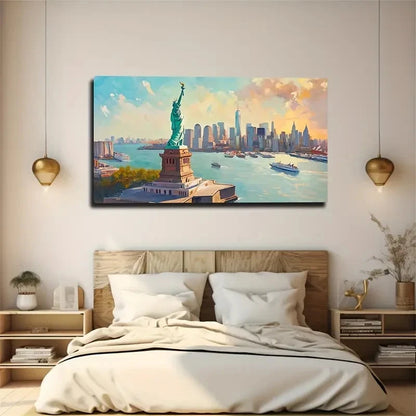 Liberty Goddess Over Hudson Wall Art Canvas Office Home Room Framed 120x60cm
