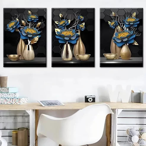 3pcs Modern and Fashionable Flower Potted Wall Art Canvas Unframed - High Quality Print 100% Australian Made Wall Canvas