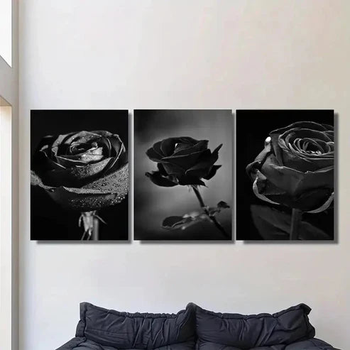 3pcs Black and White Rose Beauty Wall Art Set Canvas Unframed - High Quality Print 100% Australian Made Wall Canvas - Bella Home Decor