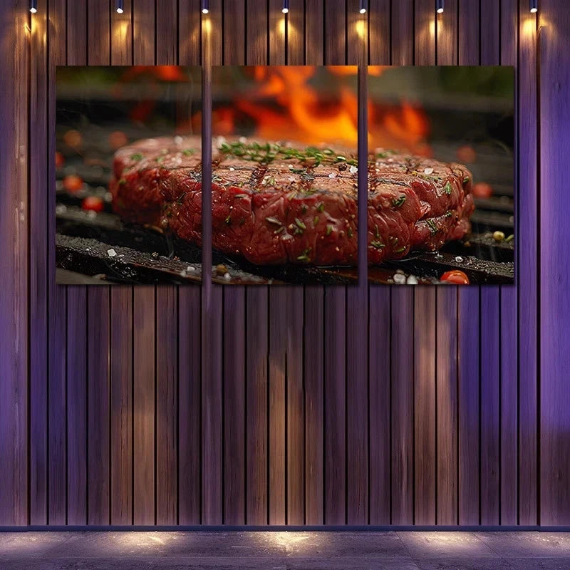 3pcs Delicious Grilled Steak Metal Print Ready to Hang Art - Bella Home Decor