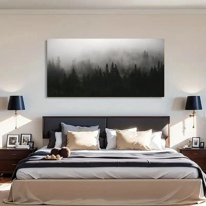 Serene Forest & Fog Scene Wall Art Canvas Office Home Room Framed 120x60cm
