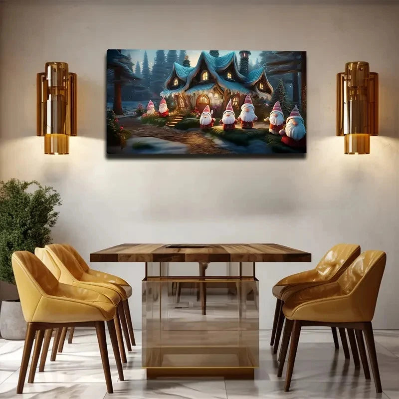 Mushroom Houses And Gnomes Wall Art Canvas Office Home Room Framed 120x60cm