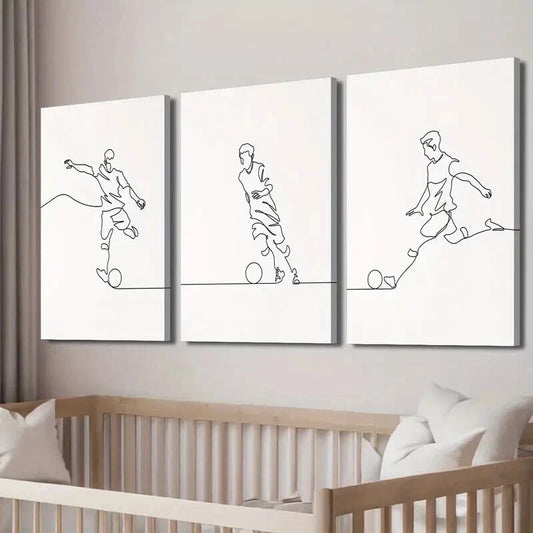 3pcs Soccer Player Minimalist Line Decor Wall Art Set Canvas Framed 60x90cm - High Quality Print 100% Australian Made Wall Canvas Ready to Hang