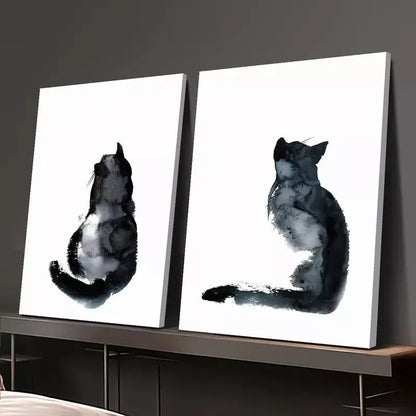 2pcs Decoration for Cat Lovers, Cat Painting, Minimalist Cat Art Canvas Framed 50x75cm - High Quality Print 100% Australian Made Wall Canvas Ready to Hang - Bella Home Decor