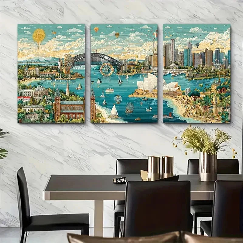 3pcs Adelaide Coastal Cityscape Wall Art Set Canvas Framed 40x60cm - High Quality Print 100% Australian Made Wall Canvas Ready to Hang - Bella Home Decor