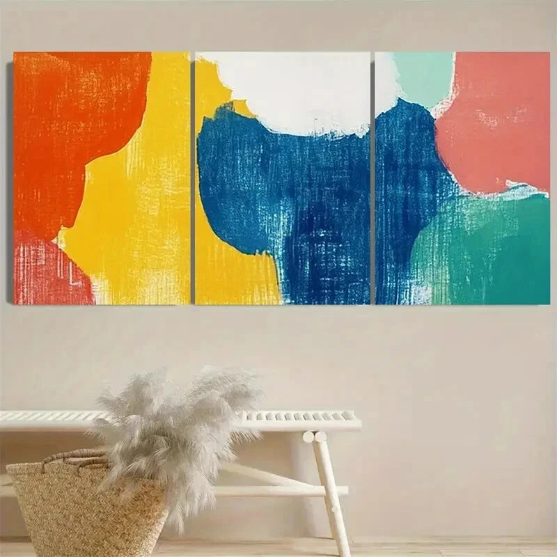 3pcs Malist Mid Century Modern Abstract Design Metal Print Ready to Hang Art
