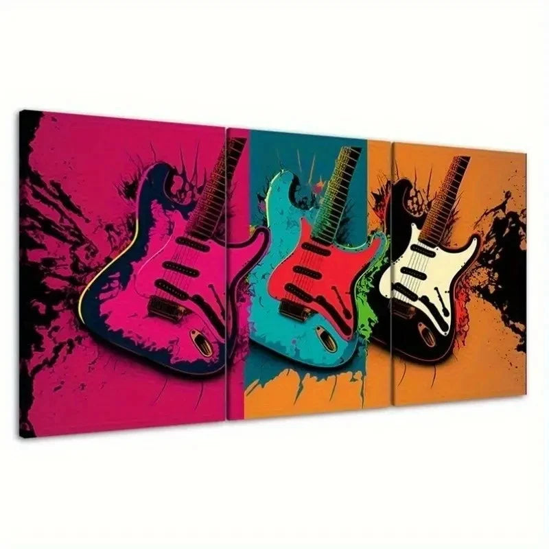 3pcs Electric Guitar Blue, Orange & Black Music  Wall Art Canvas  Framed 60x90cm - High Quality Print 100% Australian Made Wall Canvas Ready to Hang