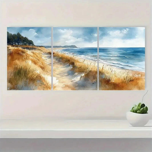 3pcs Maine Beach Landscape with East Blue Hill Metal Print Ready to Hang Art
