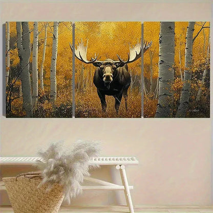 3pcs Majestic Moose in Autumn Wall Art Set Canvas Framed 40x60cm - High Quality Print 100% Australian Made Wall Canvas Ready to Hang
