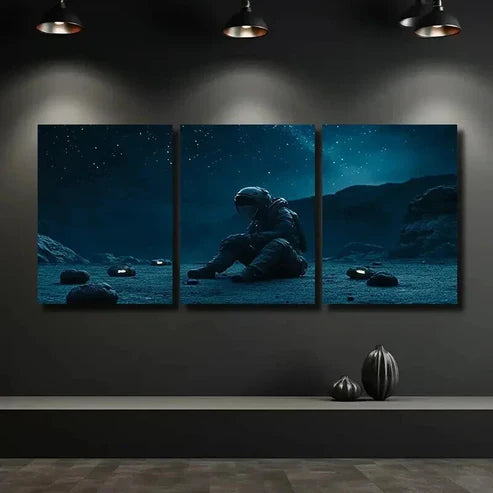 3pcs Astronaut on the Ground with Starry Sky Wall Art Canvas Unframed – High Quality Print 100% Australian Made Wall Canvas - Bella Home Decor