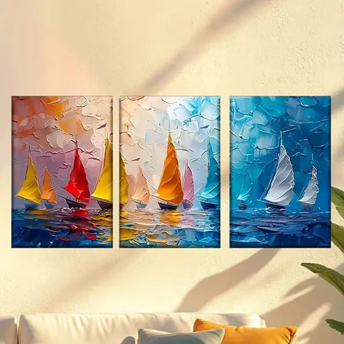 3pcs Sail Boats Abstract Oil Painting Wall Art Canvas Unframed – High Quality Print 100% Australian Made Wall Canvas