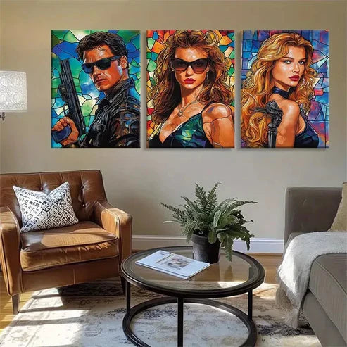 3pcs Iconic Characters Guns Glass Action Wall Art Canvas Unframed - High Quality Print 100% Australian Made Wall Canvas