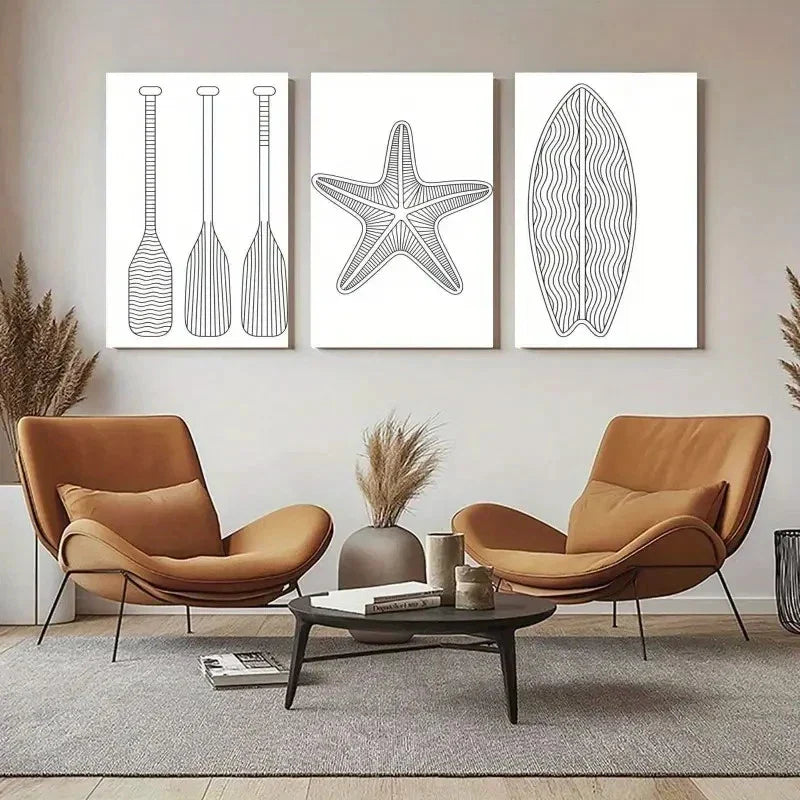 3pcs Oars, Starfish, Surfboard Canvas Wall Art Canvas Unframed - High Quality Print 100% Australian Made Wall Canvas