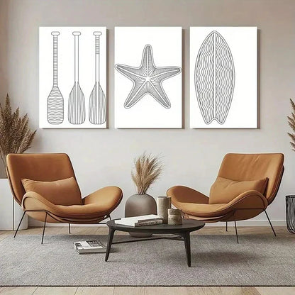 3pcs Oars, Starfish, Surfboard Canvas Wall Art Canvas Unframed - High Quality Print 100% Australian Made Wall Canvas