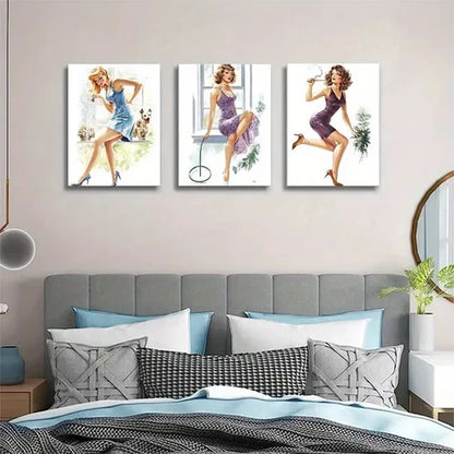 3pcs Vintage Pin-Up Girl Retro Glamorous Wall Art Canvas Unframed - High Quality Print 100% Australian Made Wall Canvas