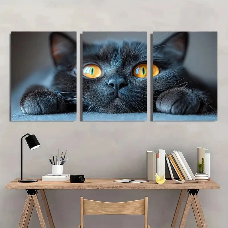 3pcs Animal Cat Stunning Golden Eyes Metal Print Ready to Hang Art - Bella Home Decor