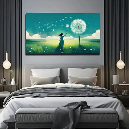 Vibrant Girl And Dandelion Wall Art Canvas Office Home Room Framed 120x60cm