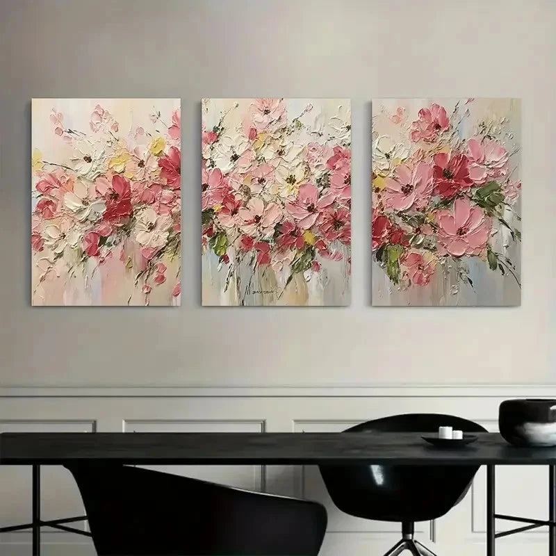 3pcs Pink Floral Abstract Posters Metal Print Ready to Hang Art