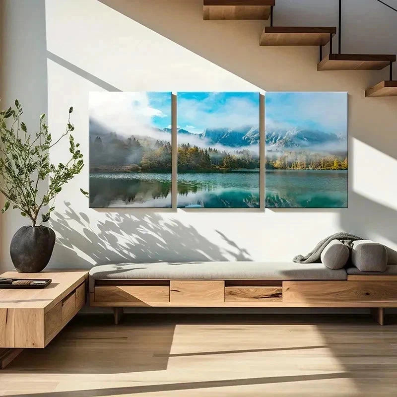 3pcs Lake Mountain Forest Modern Decor Wall Art Set Canvas Framed 50x70cm - High Quality Print 100% Australian Made Wall Canvas Ready to Hang