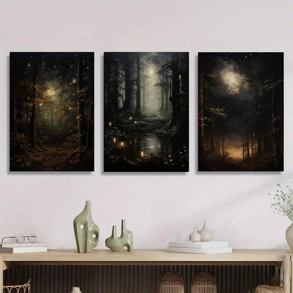 3pcs Enchanting Gothic Night Sky & Mysterious Metal Print Ready to Hang Art - Bella Home Decor
