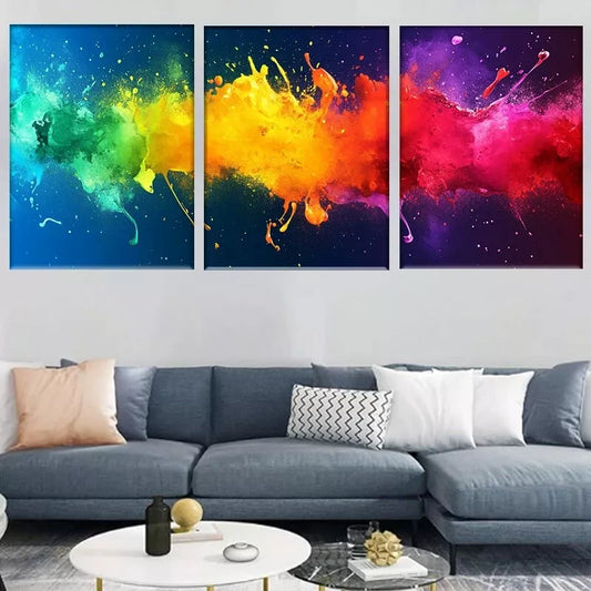 3pcs Modern Vibrant Abstract Color Splash Wall Art Set Canvas Framed 50x70cm - High Quality Print 100% Australian Made Wall Canvas Ready to Hang
