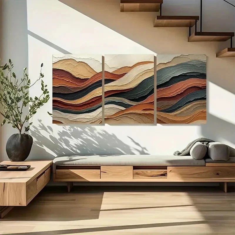 3pcs Abstract Layered Terrain Wall Art Metal Print Ready to Hang Art - Bella Home Decor