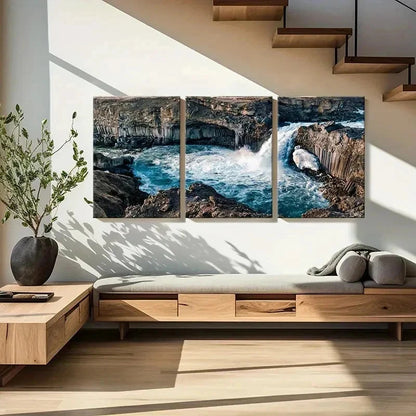3pcs Canyon Mountains Waterfall Lake Modern Wall Art Set Canvas Framed 60x90cm - High Quality Print 100% Australian Made Wall Canvas Ready to Hang - Bella Home Decor