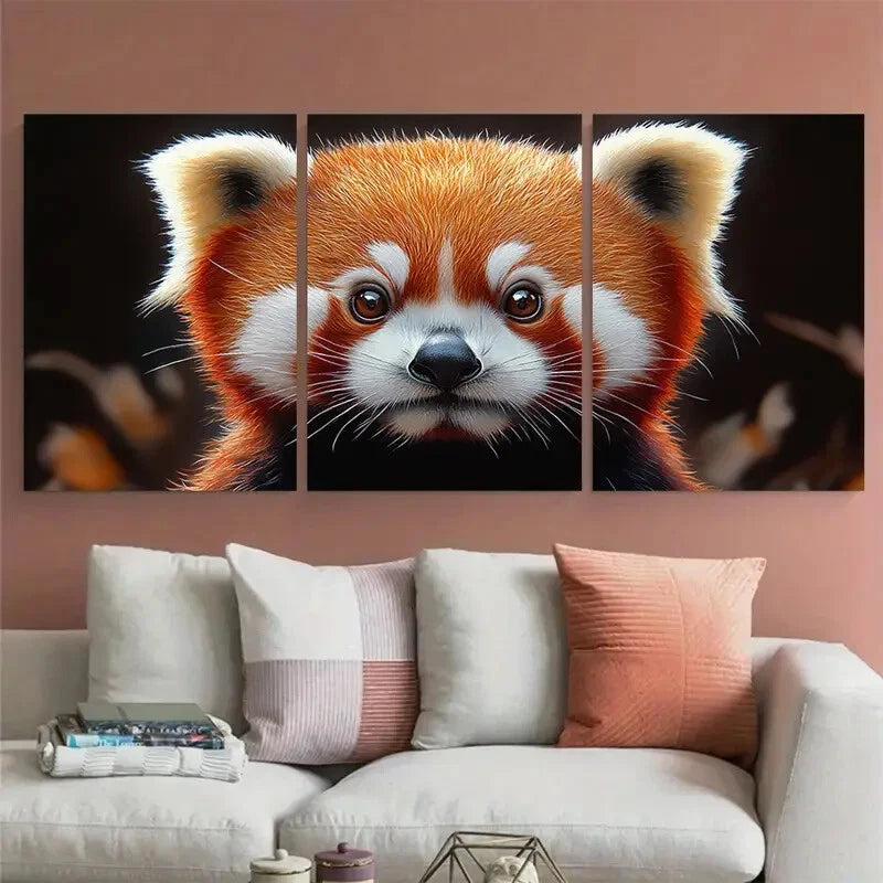 3pcs Red Panda Wild Animal Portrait Metal Print Ready to Hang Art - Bella Home Decor